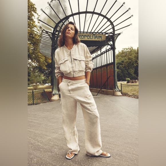 Zara Jackets & Blazers - NWT ZARA LINEN BOMBER JACKET WITH POCKETS